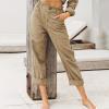 XUNRYAN Capri Pants Women Casual Summer Elastic High Waist Linen Pants Loose Wide Leg Cargo Pants Crop Trouser with Pockets view 2