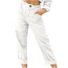 XUNRYAN Capri Pants Women Casual Summer Elastic High Waist Linen Pants Loose Wide Leg Cargo Pants Crop Trouser with Pockets view 1
