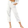 XUNRYAN Capri Pants Women Casual Summer Elastic High Waist Linen Pants Loose Wide Leg Cargo Pants Crop Trouser with Pockets view 2