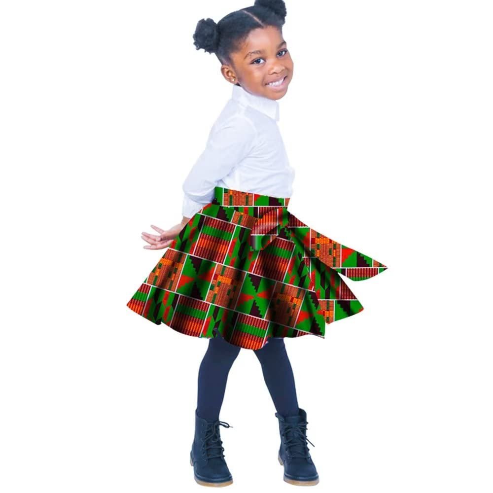 BAZINRICHE African Girl Skirts Kente Print Outfit Short Skirt Ankara Kids Skirt Bohemian