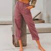XUNRYAN Capri Pants Women Casual Summer Elastic High Waist Linen Pants Loose Wide Leg Cargo Pants Crop Trouser with Pockets view 2