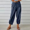 XUNRYAN Capri Pants Women Casual Summer Elastic High Waist Linen Pants Loose Wide Leg Cargo Pants Crop Trouser with Pockets view 2