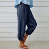 XUNRYAN Capri Pants Women Casual Summer Elastic High Waist Linen Pants Loose Wide Leg Cargo Pants Crop Trouser with Pockets view 3