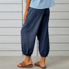 XUNRYAN Capri Pants Women Casual Summer Elastic High Waist Linen Pants Loose Wide Leg Cargo Pants Crop Trouser with Pockets view 4