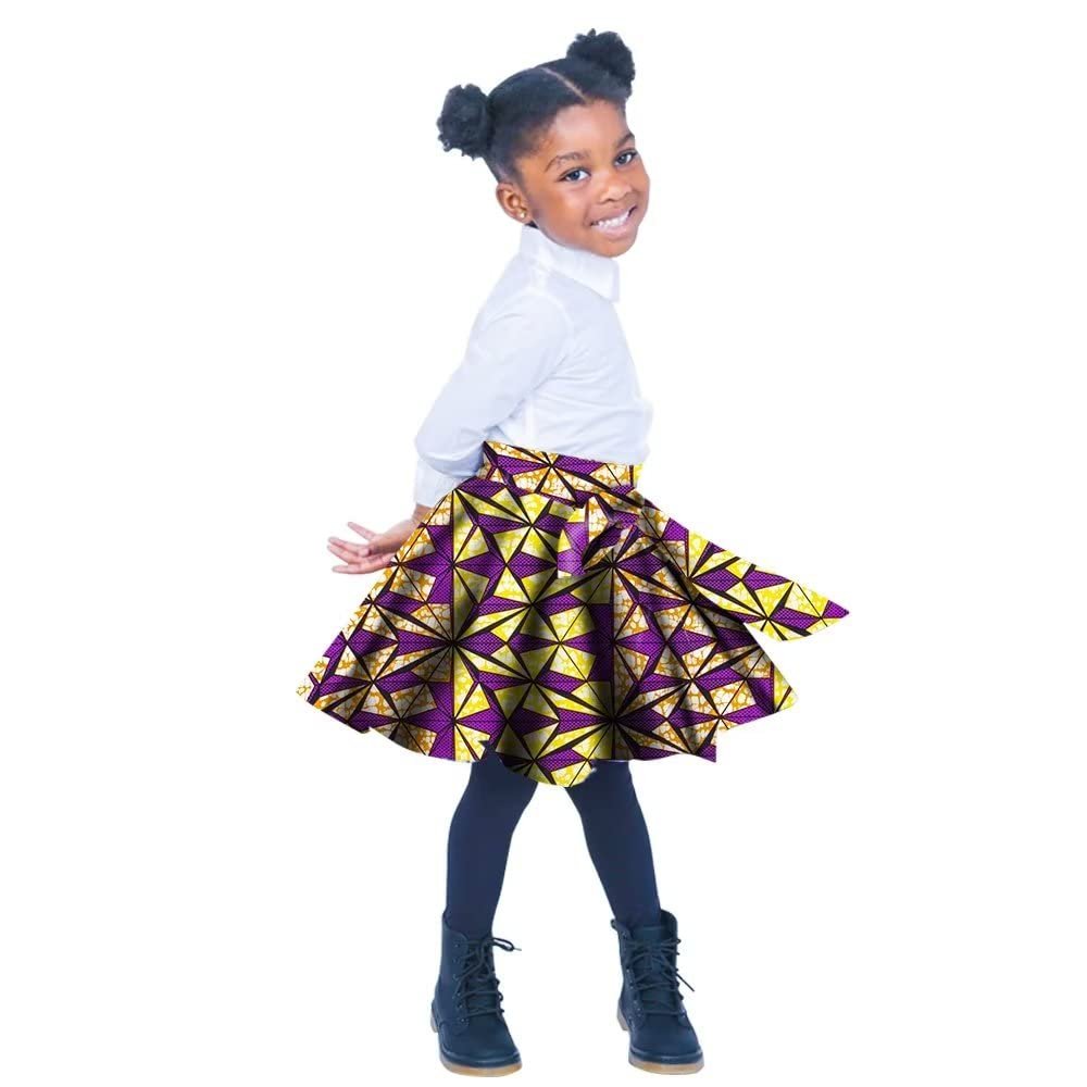 BAZINRICHE African Girl Skirts Kente Print Outfit Short Skirt Ankara Kids Skirt Bohemian