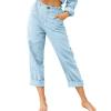 XUNRYAN Capri Pants Women Casual Summer Elastic High Waist Linen Pants Loose Wide Leg Cargo Pants Crop Trouser with Pockets view 2