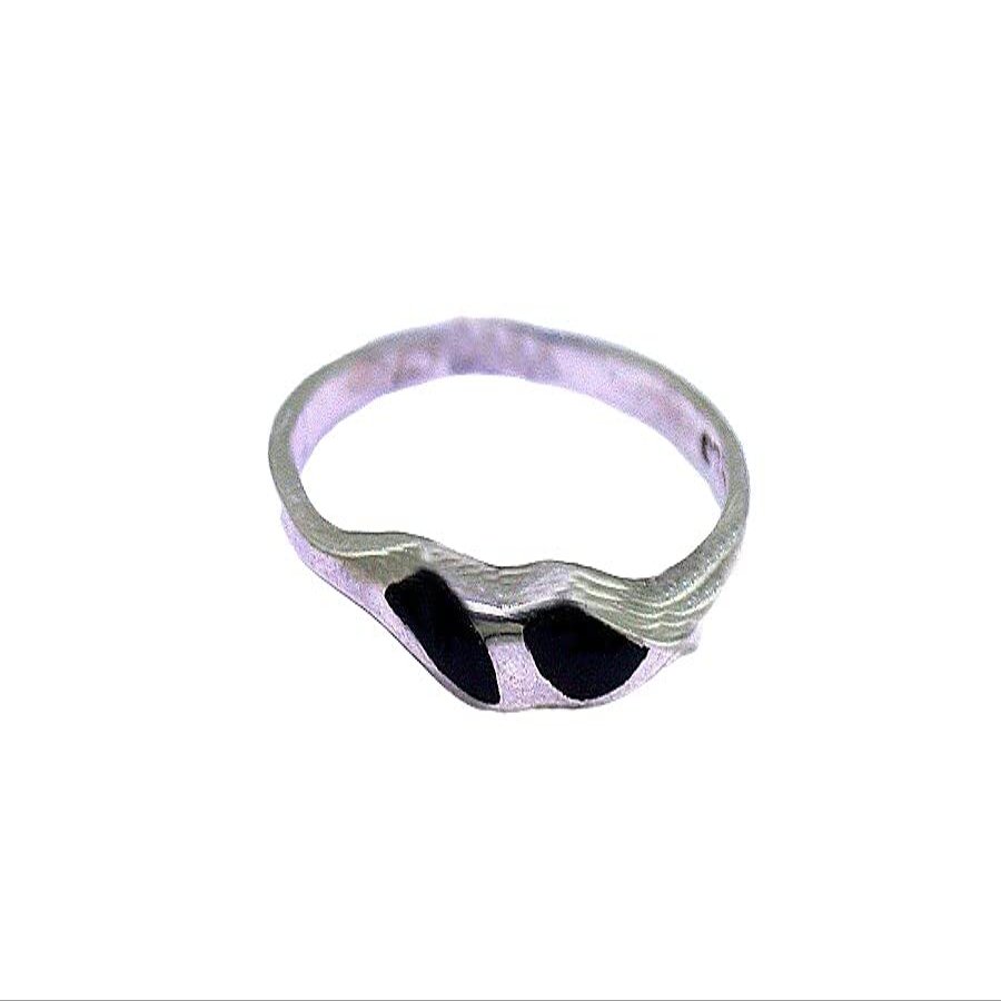 Black Onyx Inlay Gemstone Sterling Silver Ring Size 3.75 to 6.75 YOU SELECT SIZE
