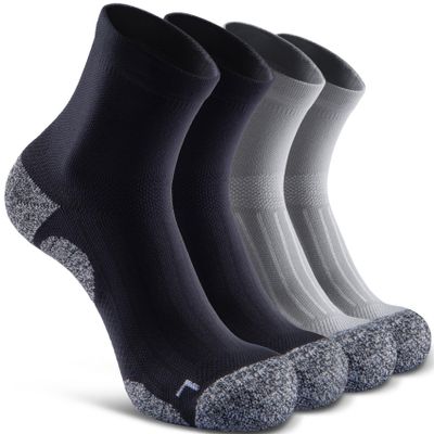 SITOISBE Quarter Compression Socks for Men Women, Cushioned Running Hiking Socks, Medium, Black/Grey (2 Pair of Each Color)
