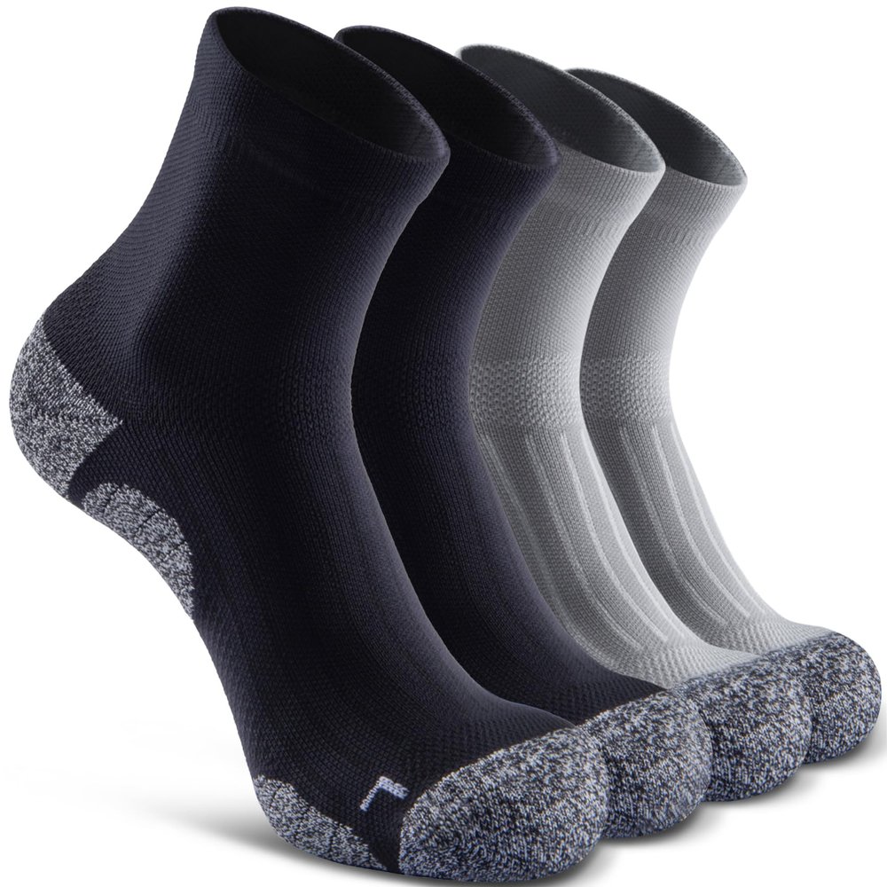 SITOISBE Quarter Compression Socks for Men Women, Cushioned Running Hiking Socks, Medium, Black/Grey (2 Pair of Each Color)