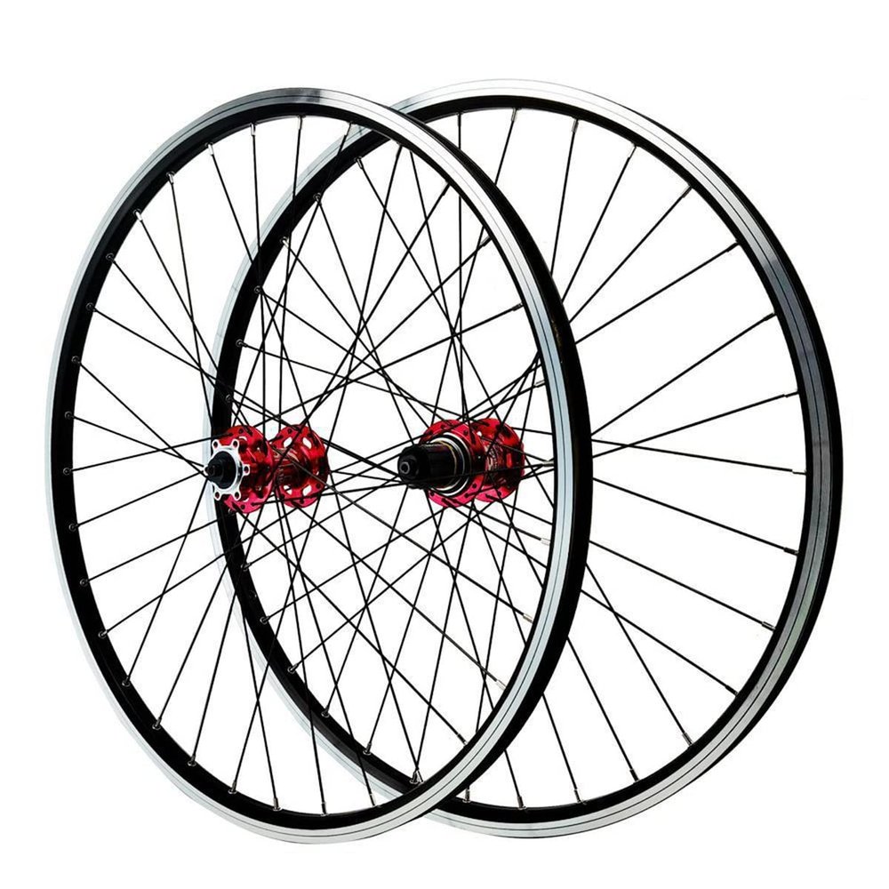 RUJIXU Mountain Bike Wheelset 26 inch Disc Brake Rim Brake MTB Quick Release Wheelset Double Wall Sealed Bearing Cassette 7 8 9 10 11 Speed 32 Spokes 6 Pawls (Color : Red hud, Size : 27.5inch)