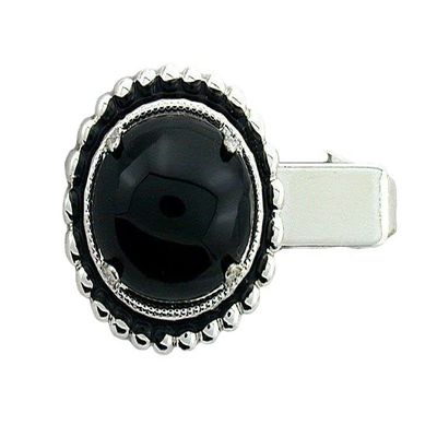 1 1/2 INCH 18x13 Oval Black Onyx CABOCHON GEM Silver Color TIE Clip BAR EPTT311