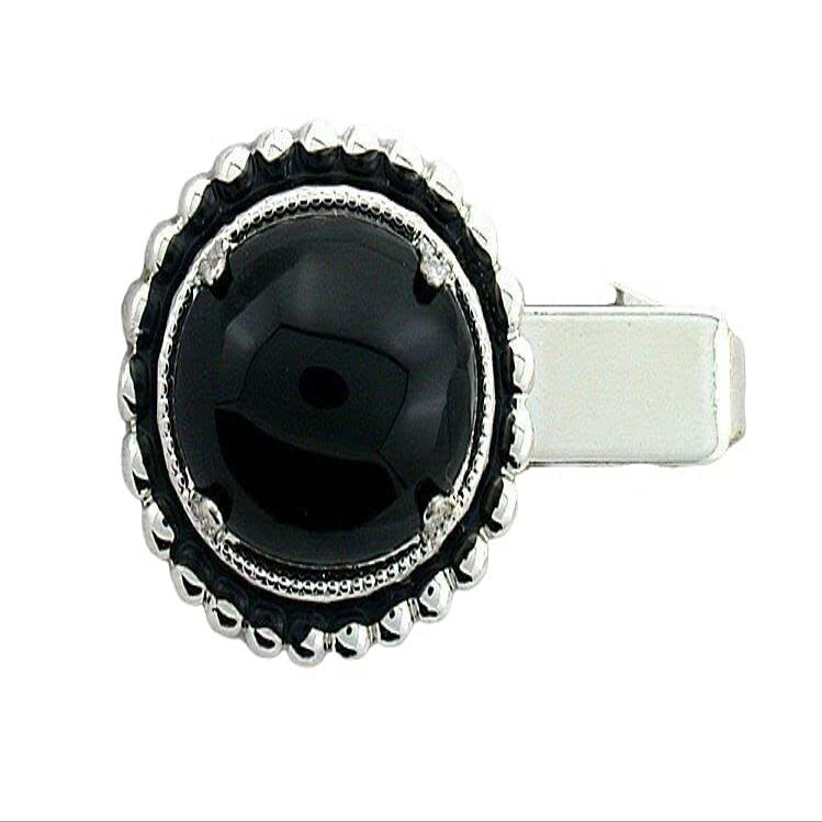 1 1/2 INCH 18x13 Oval Black Onyx CABOCHON GEM Silver Color TIE Clip BAR EPTT311