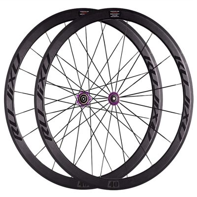 RUJIXU Bike Wheelset 700c Rim 40mm Quick Release Wheels V/C Brake Carbon Hub for 7 8 9 10 11 Speed Cassette 1925g Road Cruiser Bicycle Wheels (Color : Purple hud, Size : 700C)