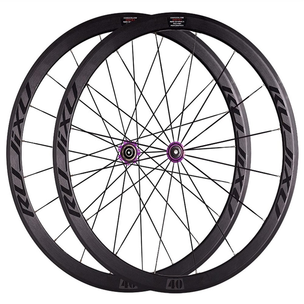 RUJIXU Bike Wheelset 700c Rim 40mm Quick Release Wheels V/C Brake Carbon Hub for 7 8 9 10 11 Speed Cassette 1925g Road Cruiser Bicycle Wheels (Color : Purple hud, Size : 700C)
