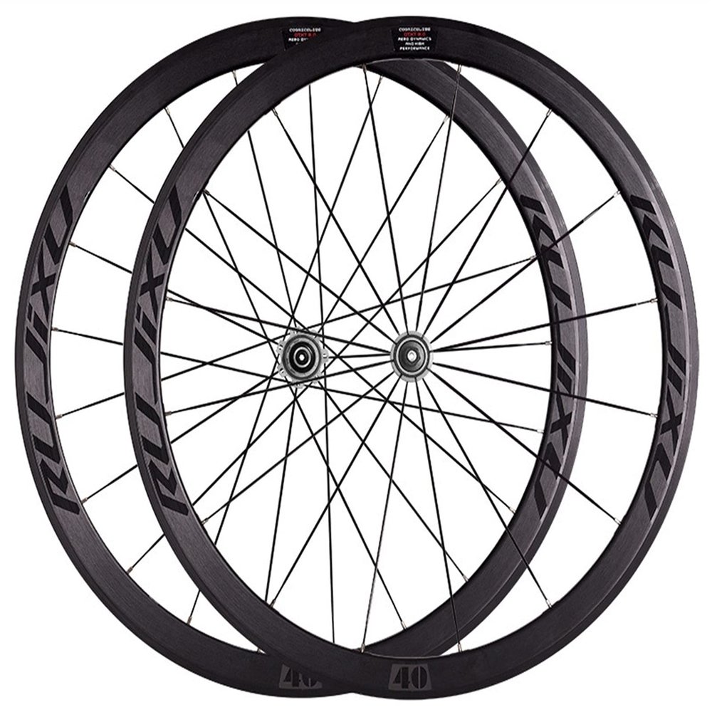 RUJIXU Bike Wheelset 700c Rim 40mm Quick Release Wheels V/C Brake Carbon Hub for 7 8 9 10 11 Speed Cassette 1925g Road Cruiser Bicycle Wheels (Color : Silver hud, Size : 700C)