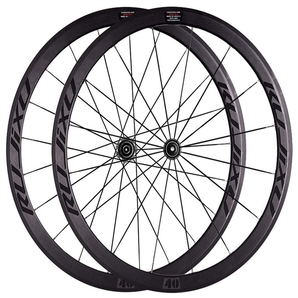 RUJIXU Bike Wheelset 700c Rim 40mm Quick Release Wheels V/C Brake Carbon Hub for 7 8 9 10 11 Speed Cassette 1925g Road Cruiser Bicycle Wheels (Color : Black hud, Size : 700C)