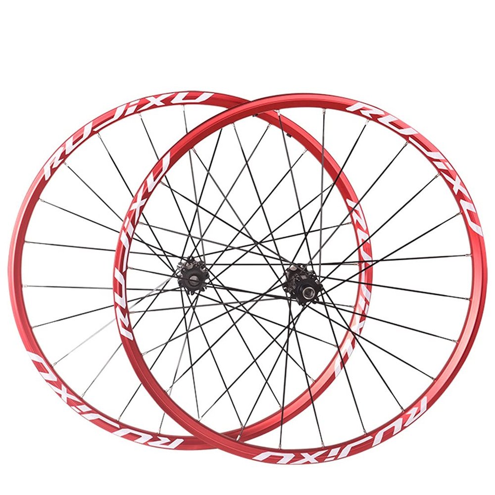 RUJIXU 26inch 27.5" 29er MTB Mountain Bike Wheelset Disc Brake Bicycle Wheels Sealed Bearings Front Rear Rim 24H Flat Spokes Fit 7 8 9 10 11 Speed Cassette (Color : Red, Size : 29")