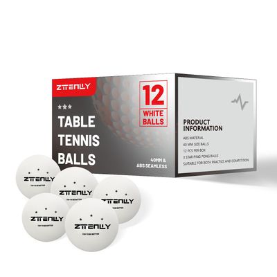 ZTTENLLY Ping Pong Balls White 12 Pack - Official Size & Weight, 3-Star 40mm ABS High Bounce Table Tennis Balls for Indoor/Outdoor Playing or Training