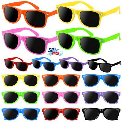 Kids Sunglasses Party Favors Bulk, Neon Sunglasses with UV400 Protection for Girls Boys Kids (32, black)