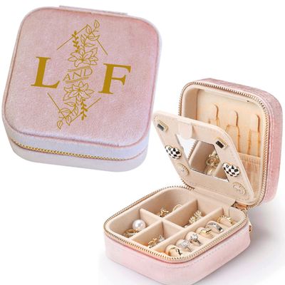Ecosides Custom Surprise Travel Jewelry Box, 4x4x2inchs Jewelry Case, Soft Italian Velvet, Personal Valentine's Day Gift For Her, Pink