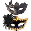 SIQUK Couple Masquerade Masks Plastic Venetian Party Mask Halloween Costume Mask Rhinestone Carnival Mask for Couples Women and Men, Black and Gold view 1