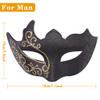 SIQUK Couple Masquerade Masks Plastic Venetian Party Mask Halloween Costume Mask Rhinestone Carnival Mask for Couples Women and Men, Black and Gold view 2