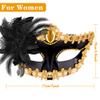 SIQUK Couple Masquerade Masks Plastic Venetian Party Mask Halloween Costume Mask Rhinestone Carnival Mask for Couples Women and Men, Black and Gold view 3