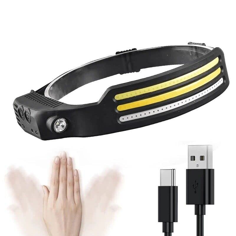 BEATLIPO COB+LED Motion IR Sensor Headlamp USB Rechargeable Headlight Torch Flashlight for Hiking, Running, Repairing, Fishing, Cycling (Yellow to White to Red III)