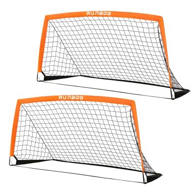 RUNBOW 6x4 ft Portable Kids Soccer Goal for Backyard Practice Soccer Net with Carry Bag (6x4 FT, 2 Pack, Orange)