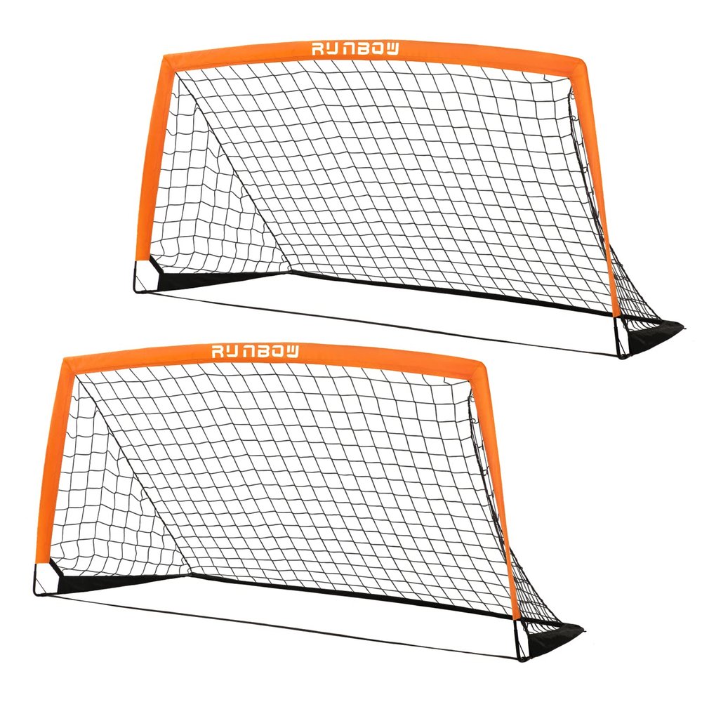 RUNBOW 6x4 ft Portable Kids Soccer Goal for Backyard Practice Soccer Net with Carry Bag (6x4 FT, 2 Pack, Orange)