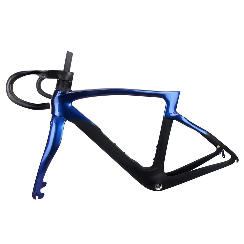 HIMALO 700C Carbon Road Bike Frameset 43/46.5/50/51.5/53/54/55/56cm C Brake Frame QR 100/130mm Internal Routing,with Handlebar (Color : Blue, Size : 46.5CM)
