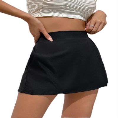 TERNEZ Shorts for Women Solid Split Hem Skort (Color : Black, Size : Small)
