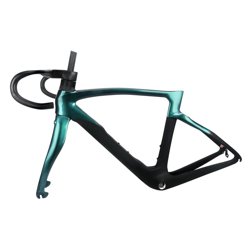 HIMALO 700C Carbon Road Bike Frameset 43/46.5/50/51.5/53/54/55/56cm C Brake Frame QR 100/130mm Internal Routing,with Handlebar (Color : Green, Size : 50cm)