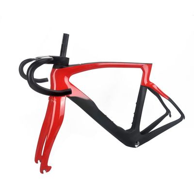 HIMALO 700C Carbon Road Bike Frameset 43/46.5/50/51.5/53/54/55/56cm C Brake Frame QR 100/130mm Internal Routing,with Handlebar (Color : Red, Size : 46.5CM)