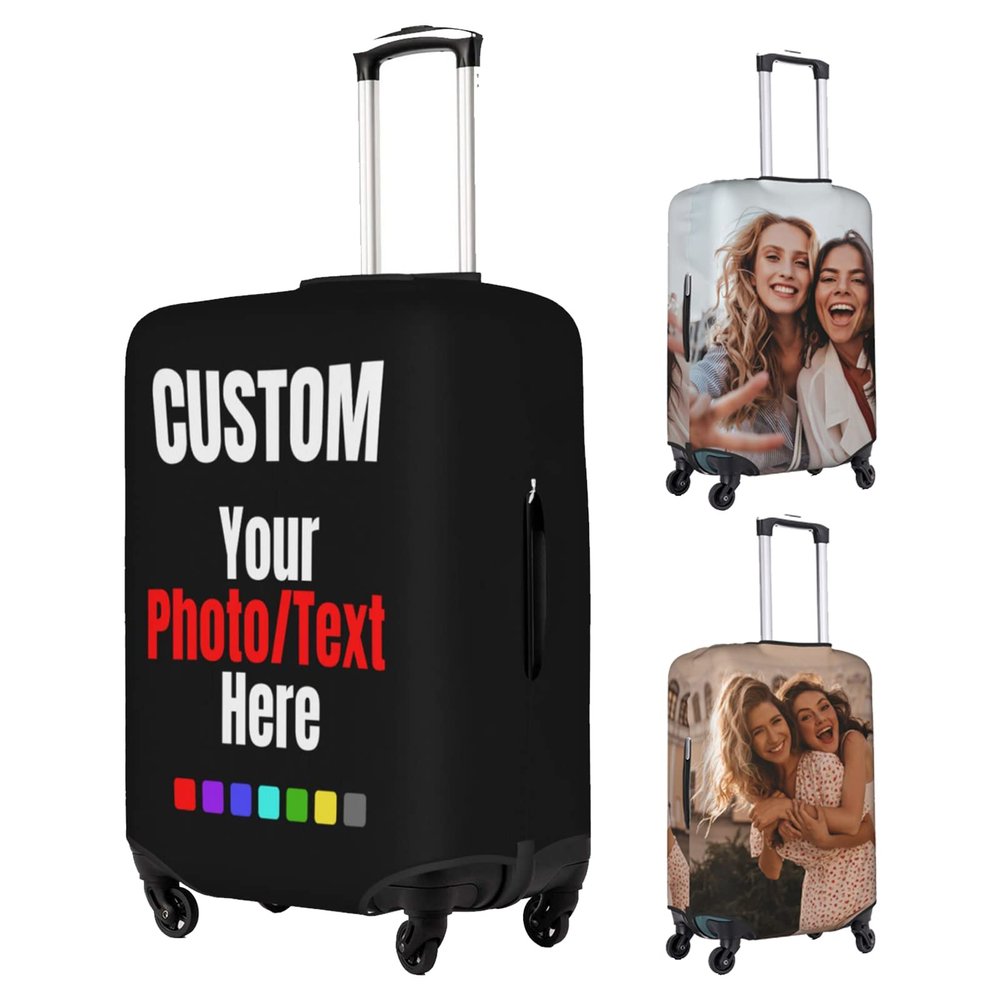 Custom Luggage Cover Design Your Own Luggage Covers For Suitcase Personalized Baggage Suitcase Protector Customized Anti-scratch Suitcase Cover Customize Photo Travel Luggage Cover (L, fit 25-28 Inch Luggage)