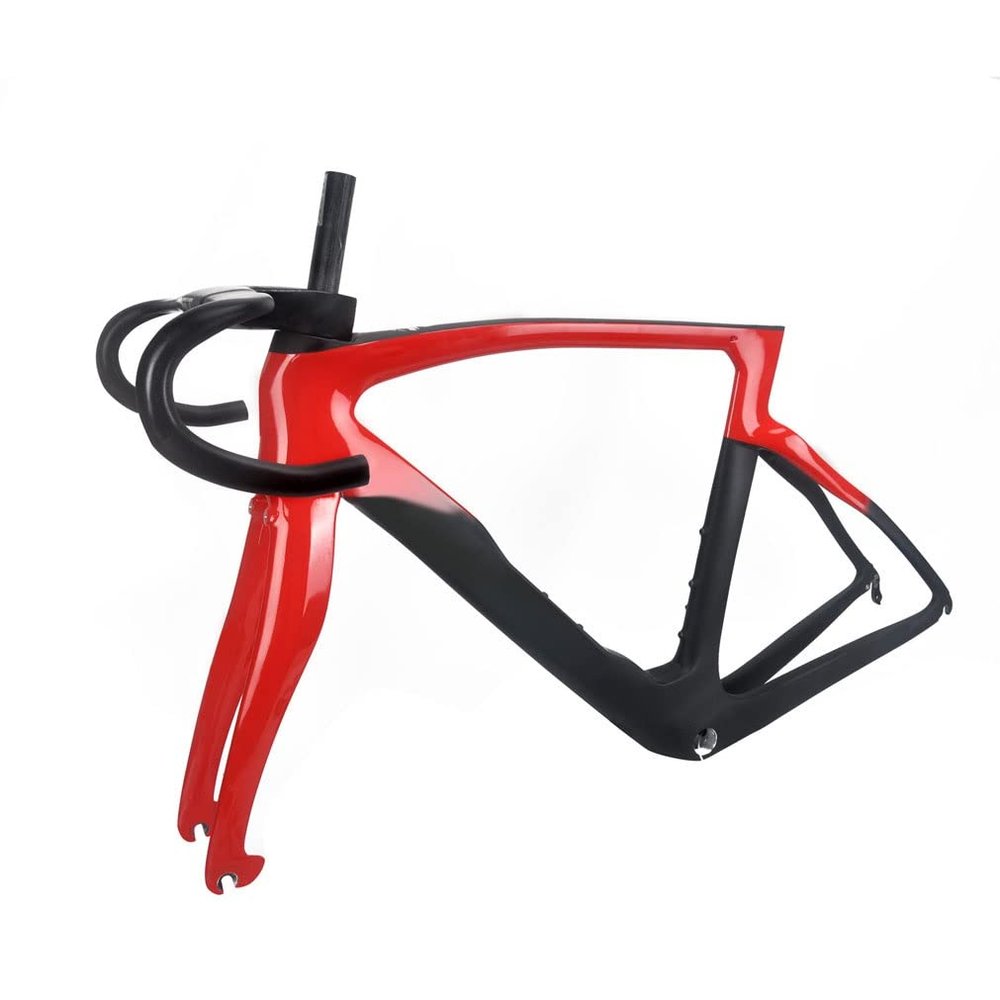 HIMALO 700C Carbon Road Bike Frameset 43/46.5/50/51.5/53/54/55/56cm C Brake Frame QR 100/130mm Internal Routing,with Handlebar (Color : Red, Size : 55cm)