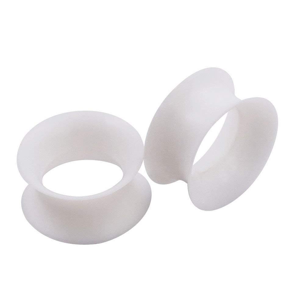 1 PAIR (2pcs) SILICONE EARSKIN TUNNELS Double Flare Gauges Super Ultra Thin Soft Flexible Flesh Plugs 1042 (00G (10MM), White)