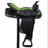 Y&Z Enterprises Youth Child Synthetic Western Horse Saddle Barrel Racing Tack + Headstall & Breast Collar (16 Inch Seat, Green) view 1