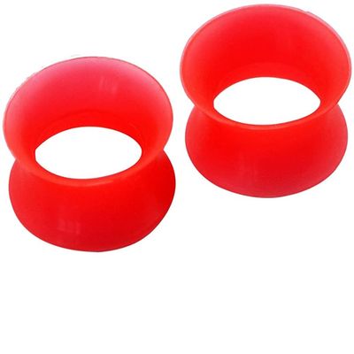 1 PAIR (2pcs) SILICONE EARSKIN TUNNELS Double Flare Gauges Super Ultra Thin Soft Flexible Flesh Plugs 1042 (00G (10MM), Red)