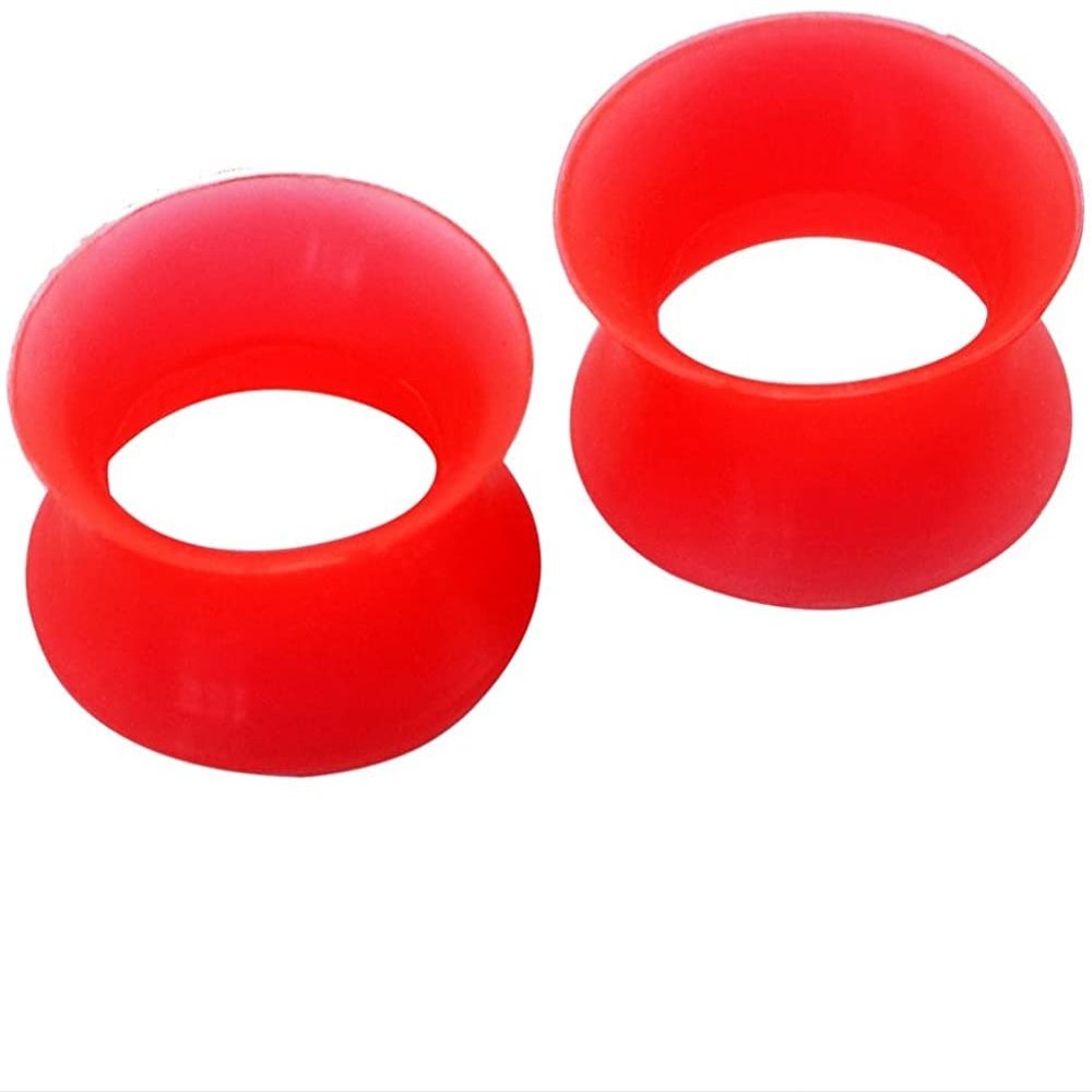 1 PAIR (2pcs) SILICONE EARSKIN TUNNELS Double Flare Gauges Super Ultra Thin Soft Flexible Flesh Plugs 1042 (00G (10MM), Red)