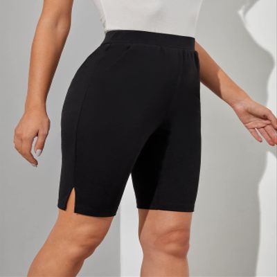 TERNEZ Shorts for Women Split Hem Slant Pocket Shorts (Color : Black, Size : Medium)