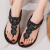 SACFOF Women Rhinestone Sandals Summer Flip Flops Beach Shoes Ankle T-Strap Thong Elastic Bohemian Dressy Wedge Sandals view 2