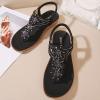 SACFOF Women Rhinestone Sandals Summer Flip Flops Beach Shoes Ankle T-Strap Thong Elastic Bohemian Dressy Wedge Sandals view 3