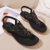 SACFOF Women Rhinestone Sandals Summer Flip Flops Beach Shoes Ankle T-Strap Thong Elastic Bohemian Dressy Wedge Sandals view 4
