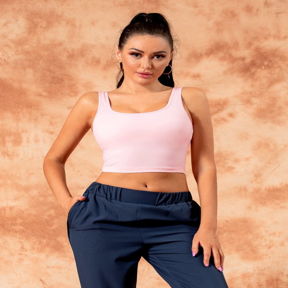 Double Scoop Neck Solid Sports Bra (Color : Baby Pink, Size : X-Small)