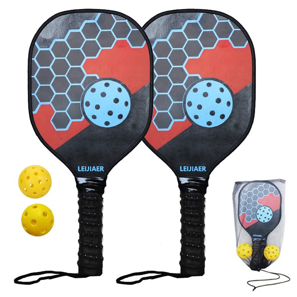 doorslay Pickleball Paddles Set of 2, Premium Wood Pickle Ball Paddle Set with 2 Fiberglass Rackets, 2 Pickleball Balls with Carry Bag for Outdoor Indoor Adults Men Women