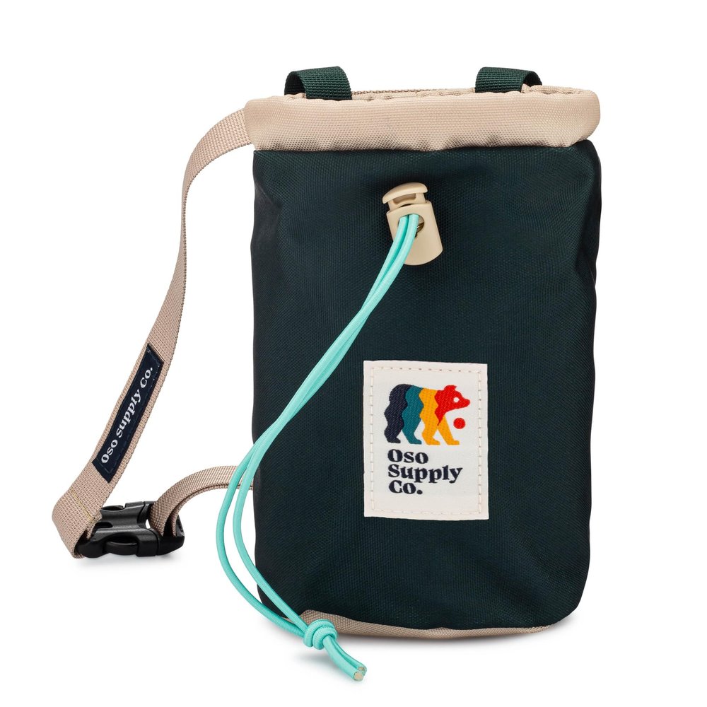 Oso Supply Co - Chalk Bag for Rock Climbing, Bouldering Chalk Bag Bucket with Quick-Clip Belt, Zippered Pockets and Pouch - Perfect Indoor/Outdoor Rock Climbing Gear Equipment (Cascade Green)