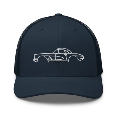1961 Corvette Silhouette Antique Collector Car Custom Trucker Cap Snapback Hat Navy