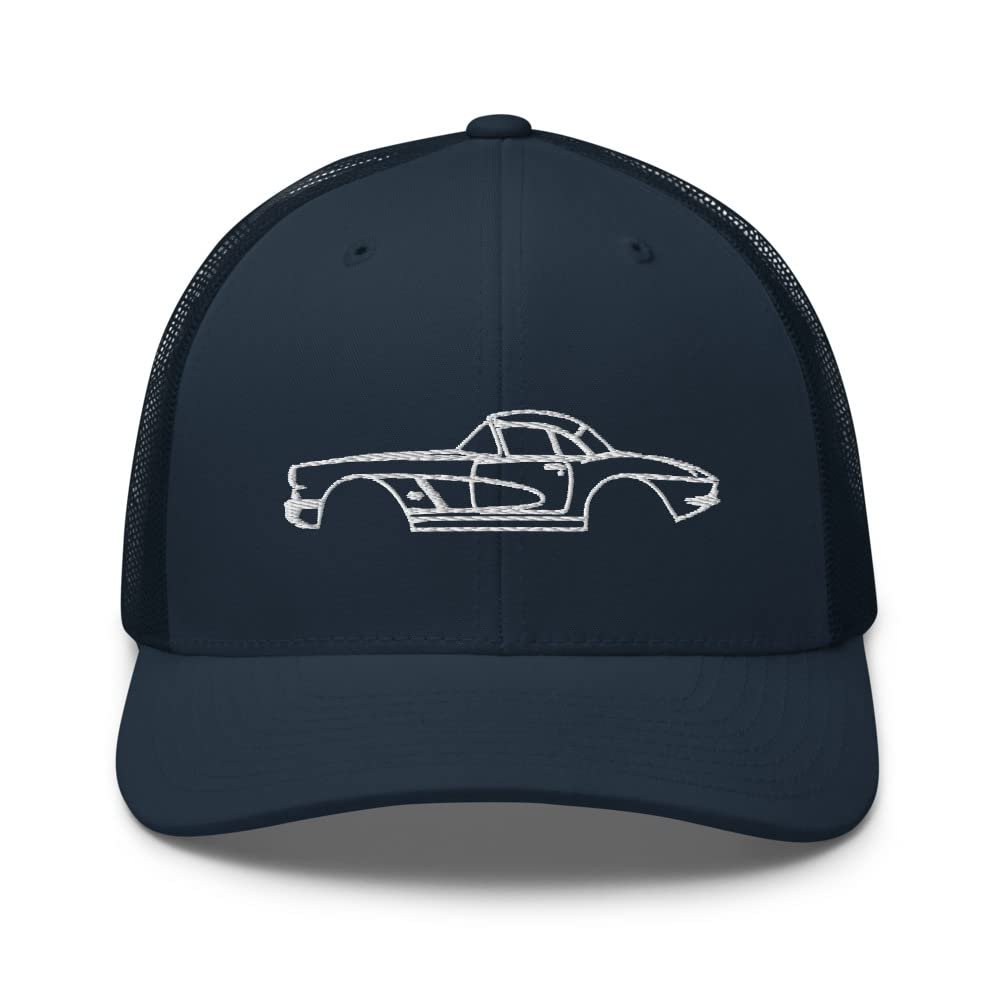 1961 Corvette Silhouette Antique Collector Car Custom Trucker Cap Snapback Hat Navy