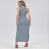 2023 Women's Dresses Solid Form Fitted Dress Women's Dresses (Color : Dusty Blue, Size : Medium) view 2